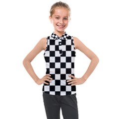 Black White Checker Pattern Checkerboard Kids  Sleeveless Polo T-shirt