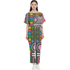 Pattern Geometric Abstract Colorful Arrows Lines Circles Triangles Batwing Lightweight Chiffon Jumpsuit by Grandong