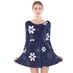 Flowers Pattern , Pattern, Flowers, Texture Long Sleeve Velvet Skater Dress by nateshop