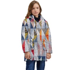 Mosaic, Colorful, Rhombuses, Pattern, Geometry Kids  Hooded Longline Puffer Jacket by nateshop