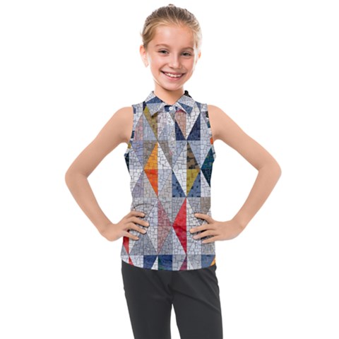 Mosaic, Colorful, Rhombuses, Pattern, Geometry Kids  Sleeveless Polo T-shirt by nateshop