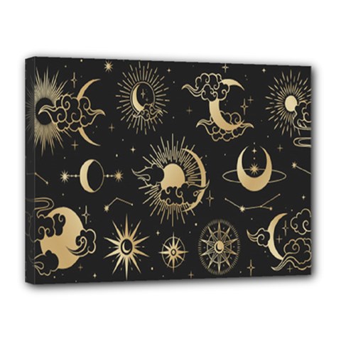 Asian Set With Clouds Moon Sun Stars Vector Collection Oriental Chinese Japanese Korean Style Canvas 16  X 12  (stretched) by Grandong