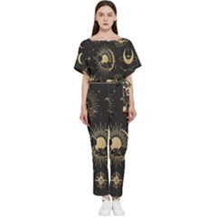 Asian Set With Clouds Moon Sun Stars Vector Collection Oriental Chinese Japanese Korean Style Batwing Lightweight Chiffon Jumpsuit by Grandong