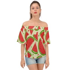 Cute Watermelon Seamless Pattern Off Shoulder Short Sleeve Top by Grandong