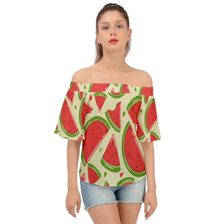 Cute Watermelon Seamless Pattern Off Shoulder Short Sleeve Top