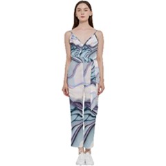 Marble Abstract White Pink Dark V-neck Camisole Jumpsuit