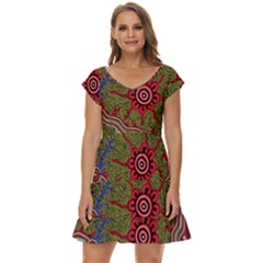 Authentic Aboriginal Art - Connections Short Sleeve Tiered Mini Dress by hogartharts
