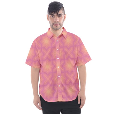 Fuzzy Peach Aurora Pink Stars Men s Short Sleeve Shirt by PatternSalad