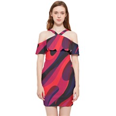 Abstract Fire Flames Grunge Art, Creative Shoulder Frill Bodycon Summer Dress by nateshop