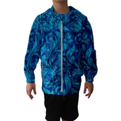 Blue Floral Pattern Texture, Floral Ornaments Texture Kids  Hooded Windbreaker by nateshop