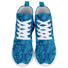 Blue Floral Pattern Texture, Floral Ornaments Texture Women s Lightweight High Top Sneakers by nateshop