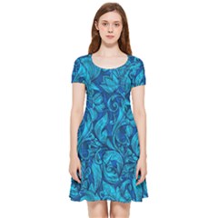 Blue Floral Pattern Texture, Floral Ornaments Texture Inside Out Cap Sleeve Dress by nateshop