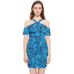 Blue Floral Pattern Texture, Floral Ornaments Texture Shoulder Frill Bodycon Summer Dress by nateshop