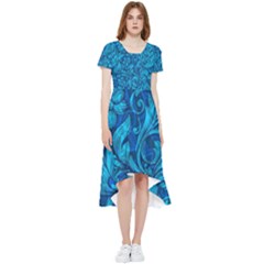 Blue Floral Pattern Texture, Floral Ornaments Texture High Low Boho Dress by nateshop