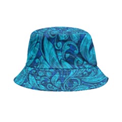 Blue Floral Pattern Texture, Floral Ornaments Texture Inside Out Bucket Hat by nateshop
