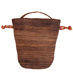 Brown Wooden Texture Drawstring Bucket Bag by nateshop