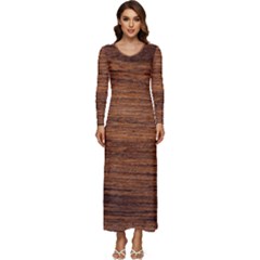 Brown Wooden Texture Long Sleeve Longline Maxi Dress by nateshop