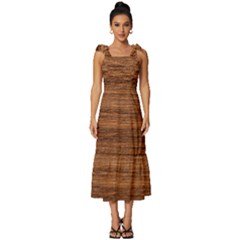 Brown Wooden Texture Tie-strap Tiered Midi Chiffon Dress by nateshop