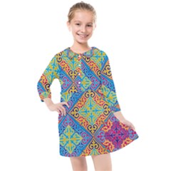 Colorful Floral Ornament, Floral Patterns Kids  Quarter Sleeve Shirt Dress by nateshop