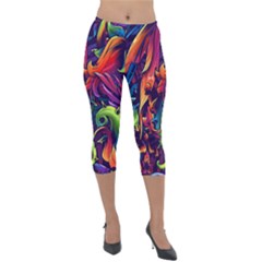 Colorful Floral Patterns, Abstract Floral Background Lightweight Velour Capri Leggings  by nateshop