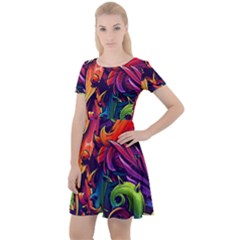 Colorful Floral Patterns, Abstract Floral Background Cap Sleeve Velour Dress  by nateshop