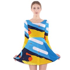 Colorful Paint Strokes Long Sleeve Velvet Skater Dress by nateshop