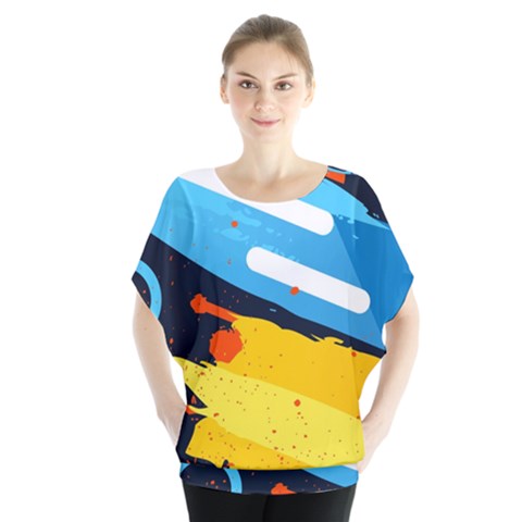 Colorful Paint Strokes Batwing Chiffon Blouse by nateshop