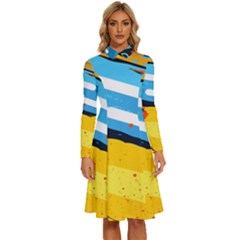 Colorful Paint Strokes Long Sleeve Shirt Collar A-line Dress by nateshop