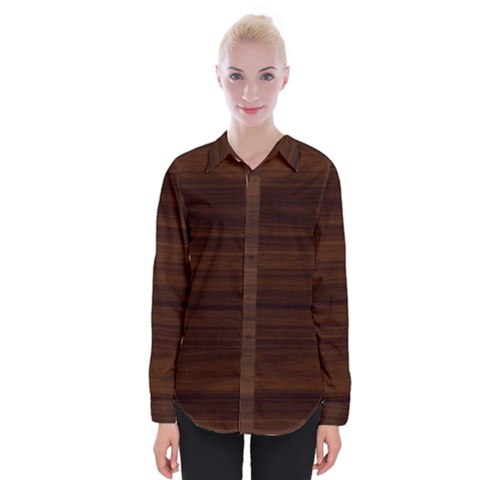 Dark Brown Wood Texture, Cherry Wood Texture, Wooden Womens Long Sleeve Shirt by nateshop