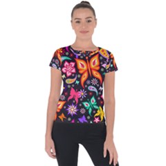 Floral Butterflies Short Sleeve Sports Top  by nateshop