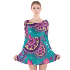 Floral Pattern, Abstract, Colorful, Flow Long Sleeve Velvet Skater Dress by nateshop