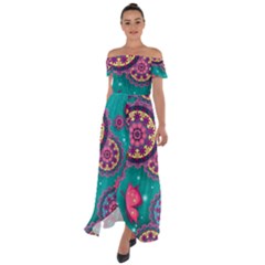 Floral Pattern, Abstract, Colorful, Flow Off Shoulder Open Front Chiffon Dress by nateshop