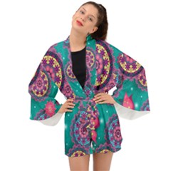 Floral Pattern, Abstract, Colorful, Flow Long Sleeve Kimono by nateshop