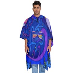 Blue And Purple Mountain Painting Psychedelic Colorful Lines Men s Hooded Rain Ponchos by Bedest