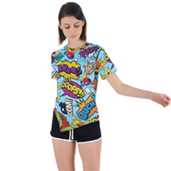Comic Elements Colorful Seamless Pattern Asymmetrical Short Sleeve Sports T-shirt by Bedest