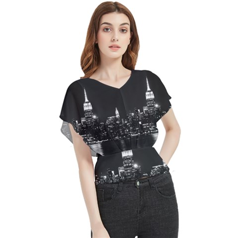 Photography Of Buildings New York City  Nyc Skyline Butterfly Chiffon Blouse by Cemarart