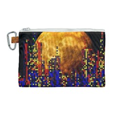 Skyline Frankfurt Abstract Moon Canvas Cosmetic Bag (large) by Cemarart