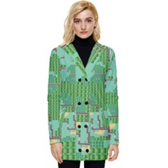 Green Retro Games Pattern Button Up Hooded Coat  by Cemarart