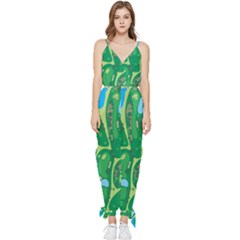 Golf Course Par Golf Course Green Sleeveless Tie Ankle Chiffon Jumpsuit by Cemarart