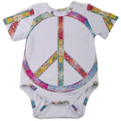 Flourish Decorative Peace Sign Baby Short Sleeve Bodysuit by Cemarart
