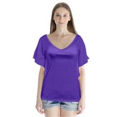 Ultra Violet Purple V-neck Flutter Sleeve Top by bruzer