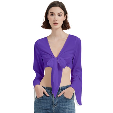 Ultra Violet Purple Trumpet Sleeve Cropped Top by bruzer