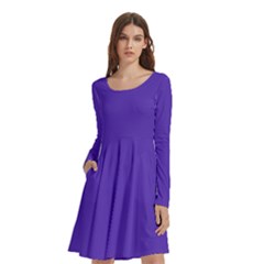 Ultra Violet Purple Long Sleeve Knee Length Skater Dress With Pockets by bruzer