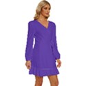 Ultra Violet Purple Long Sleeve Waist Tie Ruffle Velvet Dress View3