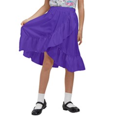 Ultra Violet Purple Kids  Ruffle Flared Wrap Midi Skirt by Patternsandcolors