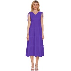 Ultra Violet Purple V-neck Drawstring Shoulder Sleeveless Maxi Dress by Patternsandcolors