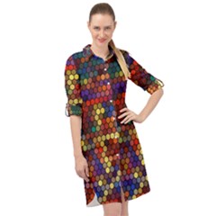 Hexagon Honeycomb Pattern Design Long Sleeve Mini Shirt Dress by Ndabl3x