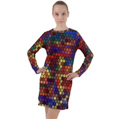 Hexagon Honeycomb Pattern Design Long Sleeve Hoodie Dress by Ndabl3x