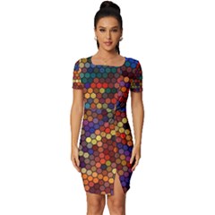 Hexagon Honeycomb Pattern Design Fitted Knot Split End Bodycon Dress by Ndabl3x