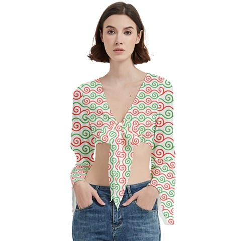 Background Pattern Leaves Texture Trumpet Sleeve Cropped Top by Ndabl3x